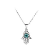 Blue Hamsa Fatima's Hand Evil Eye Necklace for Women Cubic Zirconia Good Luck