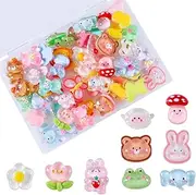 Zxvskr 60Pcs Slime Charms Cute Set, Bulk Mixed Resin Charms Set DIY Craft Mixed Resin Making for Scrapbooking Crafts