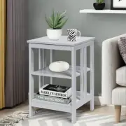 HONEY JOY Nightstand Side Table (24" x 16") w/ 3-Tier Storage Shelf Wood Grey