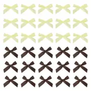 50 Pcs Mini Ribbon Bow 1.8 Inch Mini Fabric Satin Ribbon Dark Brown/Light Yellow