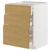 METOD / MAXIMERA base cabinet with 3 drawers, white/Voxtorp oak effect, 60x60x80 cm