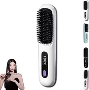 Numoya Portable Straightener Brush - GoBrush PRO, Fast Heating Cordless Mini Hair Straightener Brush,Cordless Ionic Hair Straightener and Styling Brush, 3 Temp-Settings (White)
