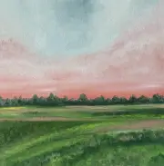 Original Small Oil Painting, Field Landscape Artwork, Canvas Panel 5x5, Mini Art