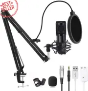USB Computer Microphone w Adjustable Boom Arm Gaming Streaming Recording Black