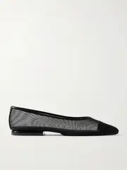 [Loro Piana] Loro Piana - Primula Leather-trimmed Mesh Point-toe Flats - Black - IT37 IT 37 Black