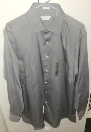 Van Heusen Lux Sateen Grey Non-Iron Dress Shirt, 16-1/2, 32-33, Regular Fit, NEW