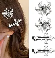 Cross Hair Clips for Girls Halloween Goth Spider Hair Accessories for Cosplay Party Y2K Gothic Cross Hair Barrettes for Teens Women Spider Hair Clips Hairpins Punk Halloween Skull Vampire Costumes