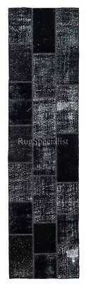 Hand-Made Patchwork Runner Rug, Custom Black, Gray Corridor Carpet for Hallway