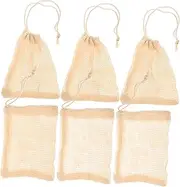 VICASKY 6pcs Soap Bag Bathroom Mesh Bags for Soap Toiletry Shower Supplies Drawstring Soap Pouch Soap Foaming Bags Toilet Soap Holder Soap Saver Bag Soap Storage Bag Beige Sisal