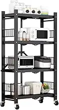 Free Installation Folding Storage Rack,Microwave Pot Rack With Wheels,Floor Rack,Suitable for Kitchen Living Room Bathroom(Black,71x35x125cm)