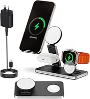 Travel Charger for iPhone and Apple Watch, LDOBL MagSafe Wireless iPhone Charging Stand for 16 15 14 13 12 Pro/Max/Mini/Plus, Apple Watch Series Ultra SE 10 9 8 7 6 5 4 3 2, Airpods 2 3 4 Pro/2 (B&W)