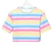 Short-Sleeve Rainbow Striped T-Shirt Light Striped - L