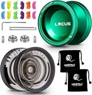 MAGICYOYO Yoyo 2 Pack of Yoyo K2 Crystal Black + Yoyo V6 Locus Green, Dual Purpose Yoyos, Responsive Yoyo for Kids, Unresponsive Yoyo Bearing for Adults+12 Yoyo Strings++2 Bags+Bearing Removal Tool