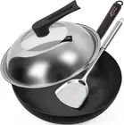 12.5 Inch Carbon Steel Wok for Electric, Induction and Gas Stoves (Lid, Spatu...