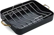 GreenPan Reserve Hard Anodized Healthy Ceramic Nonstick 40 x 33 cm Roasting Pan with Stainless Steel Roaster Rack, Gold Handles, PFAS-Free, Dishwasher Safe, Oven Safe, Black