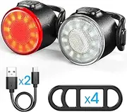 Bike Lights Set, USB Rechargeable Bicycle Safety Lights - Easy to Mount & Remove/6 Modes, Commuting/Road Cycling LED Bike Lights and Taillight - Be Seen for Kids Women Men Bike Lights Front and Back