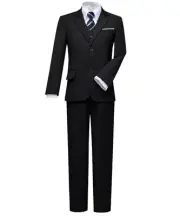 Suit for Boys Kids Suits Slim Fit Tuxedo Blazer Vest Pants Shirt and Tie Blac...