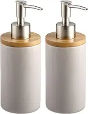 TOWEBOORY Ceramic Soap Dispenser, Pack of 2, 400ml/13oz Hand Soap Dispenser Set, Refillable Shampoo Bottle for Bathroom Countertop Kitchen Hotel (Gray)