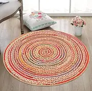 [Aizza Trends] Indian Handmade Braided Multi Cotton with Jute Area Rug-Floor Carpet Rug-Bed Side Runner Rug-Doormat Rug - 10 x 10 Feet Round (300 cm x 300 cm)