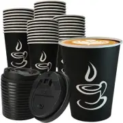 -50 Pack 12oz Coffee Cups with Lids: Disposable Black Coffee Cup Sturdy to Go...