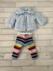 Light Blue Cardigan & Multi Colored/stripe Leggings for Lati Yellow & Pukifee