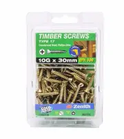 Zenith TIMBER SCREW COUNTERSUNK Head PHILLIPS Drive GOLD, 10Gx30mm-100pcs