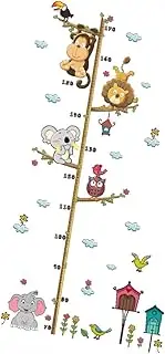 UPKOCH Removable Cartoon Elephant Lion Zoo Growth Chart Wall Decal for Room Vinyl Decal Height Measuring Ruler Wall Decor for Nursery and Bedroom
