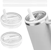 2 Pack 40 Oz Tumbler Flip Straw Lid Replacement Fit for Stanley Quencher,Reusable Tumbler Cover for Stanley Cup,Leak-Proof Splash Resistant Tumbler Lids,Lid Replacement for Stanleys(Color:White)