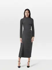 Grey Wool Knitted Ruched Maxi Dress