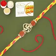 Ghasitaram Gifts Rakhi for Brother Rakhis Online - RM605 - Swastik Rudraksh Bracelet Rakhi with 400 GMS of Besan Barfi