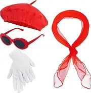 4pcs French Beret Hat Set Costume Accessories Set Including Beret Hat Scarf Gloves Sunglasses for Women Halloween