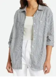 Brixton Bowery Overshirt Button Up Long Sleeve Navy Striped Shirt Sz M NWT