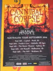 CANNIBAL CORPSE - 2014 AUSTRALIAN TOUR - PROMO TOUR POSTER