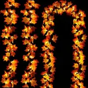 Orange Fall Maple Leaf String Lights 3 Pack 30 Ft 60 LED Battery Operated
