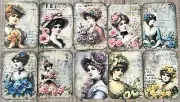 Victorian ladies junk journal vintage junk journal card toppers set of 10