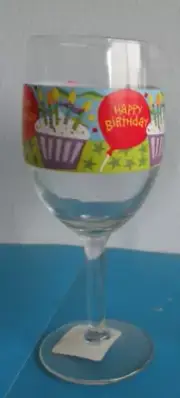 Happy Birthday Wine Glass 10Oz Stemware Party Cupcake Candles Balloon New S2