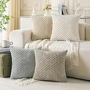 Cozoomy Set of 4 Neutral Decorative Throw Pillow Covers 18x18 Inch Corduroy Pillow Covers for Bed Couch Sofa Living Room Soft Square Cushion Cases