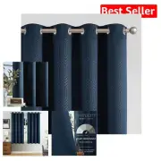 Modern Blue Blackout Curtains with Geometric Pattern - 2 Panels Set, 72 L x 50 W