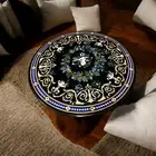Round Black Marble Coffee Table Precious Inlay Stone Console Bar Desk Furniture