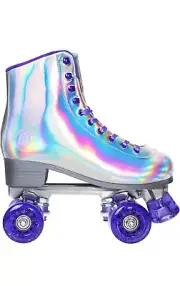 JajaHoho Roller Skates for Women, Holographic High Top PU Leather Rollerskates,