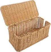 Imitation Rattan Cord Hider Box: Elegant Cable Organizer 5 Open Slots Cable Organizer Box for Managing Router and Extension Cords