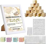 70pcs Baby Shower Games Sign Kit DIY Decorate a Block Sign Baby Shower Guest Book Alternative Blocks Sign Set 45pcs Blank Wooden Blocks 24pcs Acrylic Paint Markers for Baby Shower Block Activity Craft