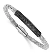 7.5 Inch Sterling Silver Ruthenium-Plated Bar Mesh Bracelet