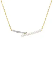 Rina Limor Gold Over Silver 0.18 ct. tw. White Topaz 4-4.5mm Pearl Necklace