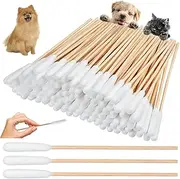 Devenirriche Pet Dog Ear Cleaner Cotton Buds, 15cm Long Cane Stick Cotton Buds, Pet Ear Cleaning Swabs Sticks, Cotton Buds for Cleaning Animals Ears Wax Infection Removal (50 Pack)