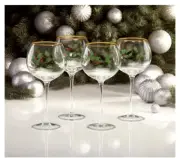 Lenox Christmas Wine Glasses Holiday Balloon Set of 4 Holly Berry Design 14 Oz