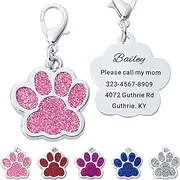 Artinst Personalized Dog Tags Up to 5 Lines of Custom Engraving for Your Pet's Name and Information Shiny and Cute Metal Paw Print Pet Id Tags (Pink)