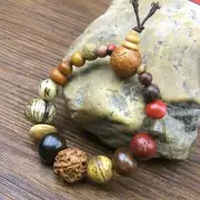 Vintage Natural 18 Bodhi Nut Bangles Buddha Charm Tibet Prayer Wood Beads