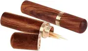 2Pcs Pocket Toothpick Holder Portable Wood Travel Box Pill Case Mini Toothpick-holder, 3.2 x 0.7 Inch (Brown)
