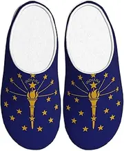 [EdWal] Indiana State Flag print Winter Warm Slippers Indoor Anti-skid Plush Slippers Relaxing at Home for Women Men
